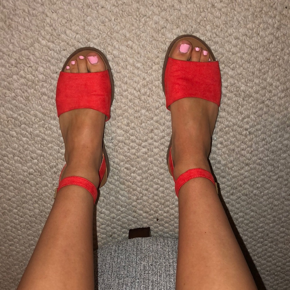 Red orange peep toe sandal